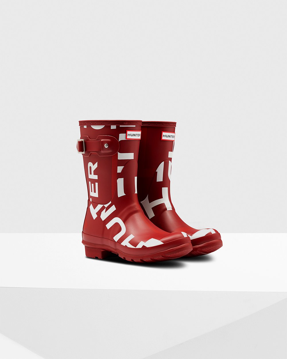 Women Hunter Original Exploded Logo | Short Rain Boots Grey Red | NZ-17894-WUJL